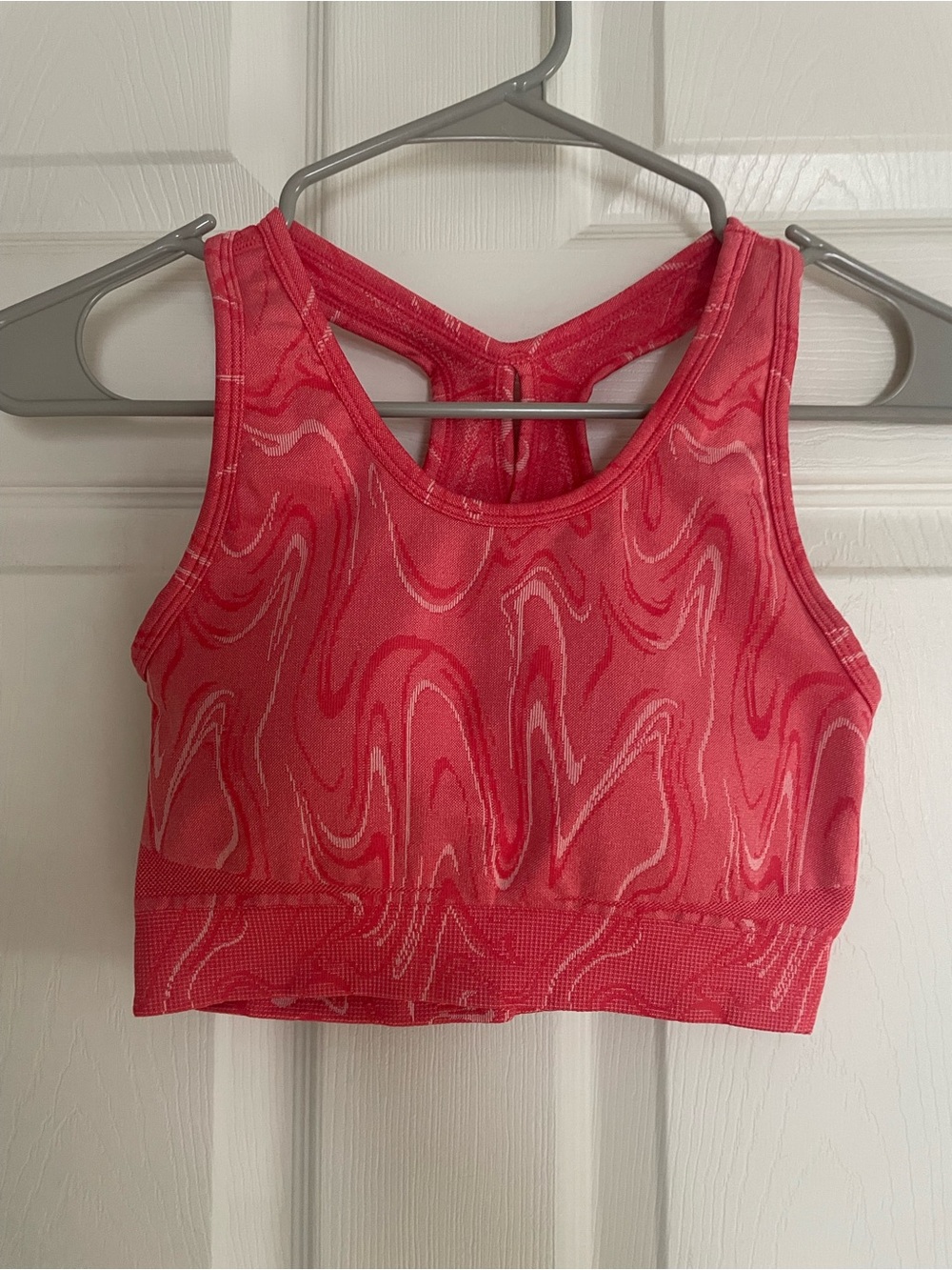 AYBL Red Pink‎ Marble-Print Racerback Sports Bra